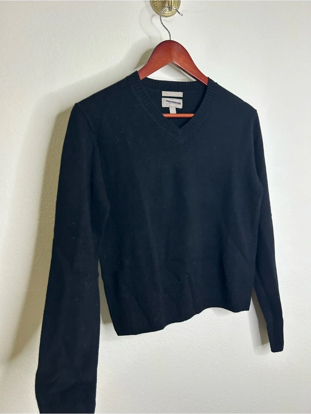 J. Crew 100% Cashmere High V - Neck Black Lightweight Sweater